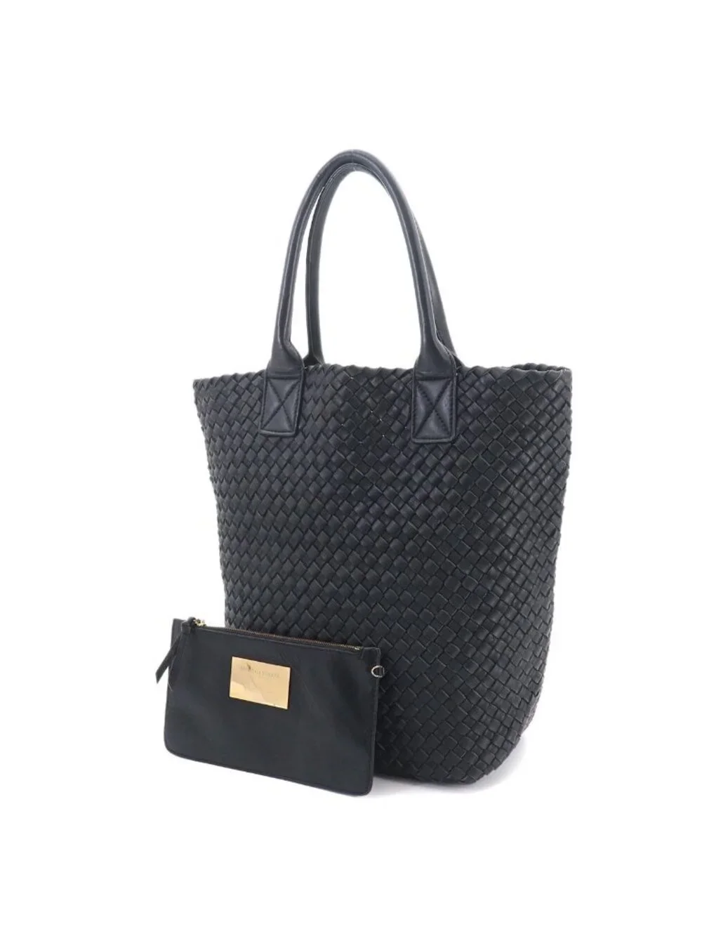 Bottega Veneta Intrecciato Cabas Tote Leather Black Gold